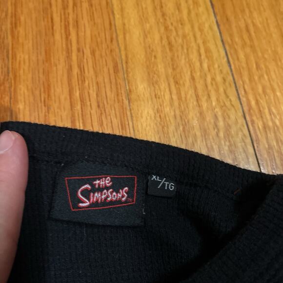 Y2K Simpsons Homer Air Guitar Waffle Knit Thermal Shirt Slim XL Black L/S VTG - Picture 2 of 7